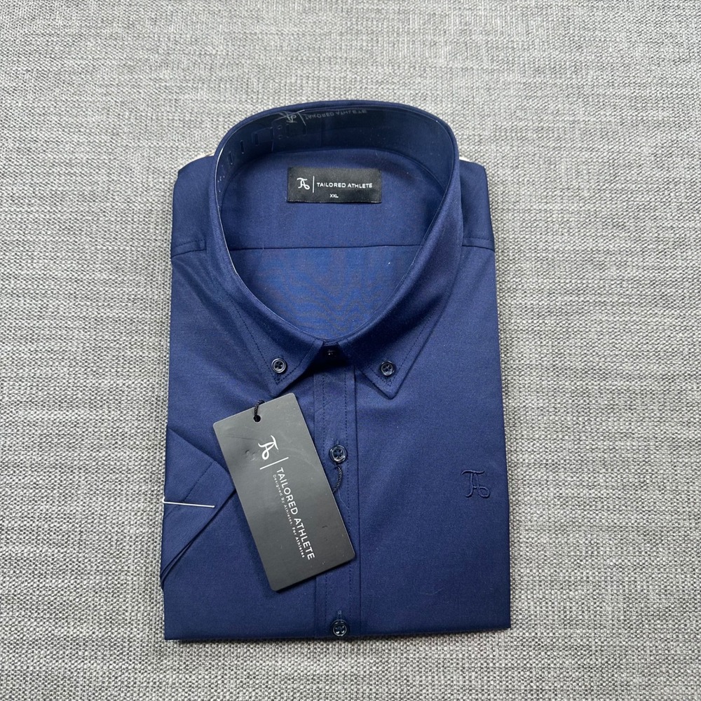 Tailored Athlete Shirt Mens XXL Navy New Short Sleeve Muscle Fit Button Down